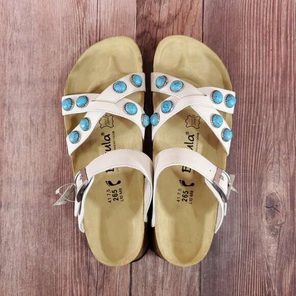 *READ* Birkenstock Betula Womens Size 10 White Turquoise Stones Sandals Rare - Picture 8 of 15